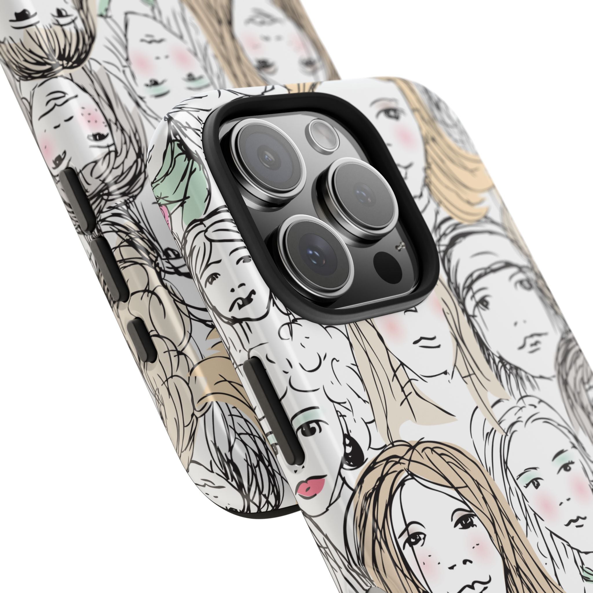 Phone Case — Hand-Drawn Faces Pattern