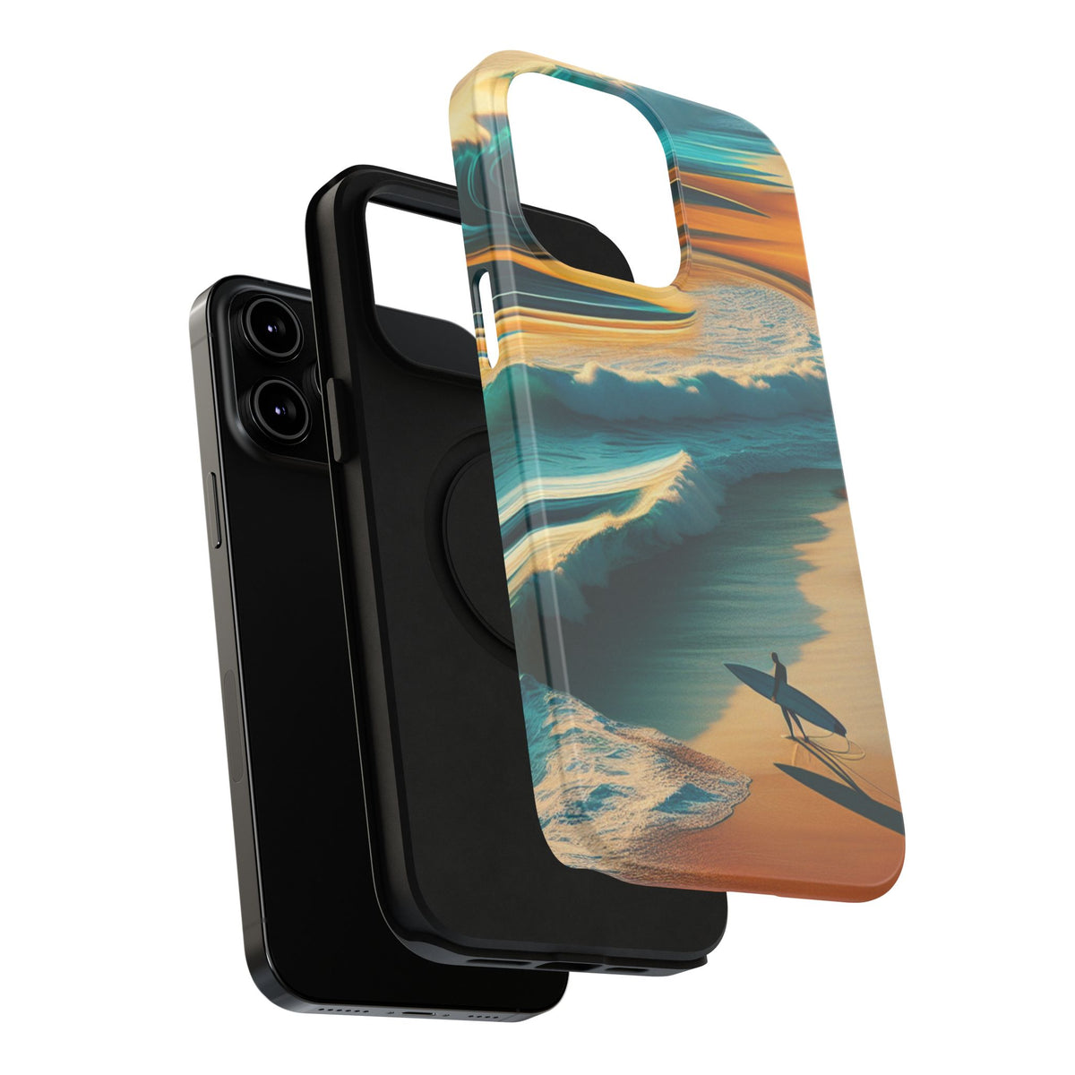 Surf Sunset Impact-Resistant Phone Case — Surfer Silhouette Beach Waves Design