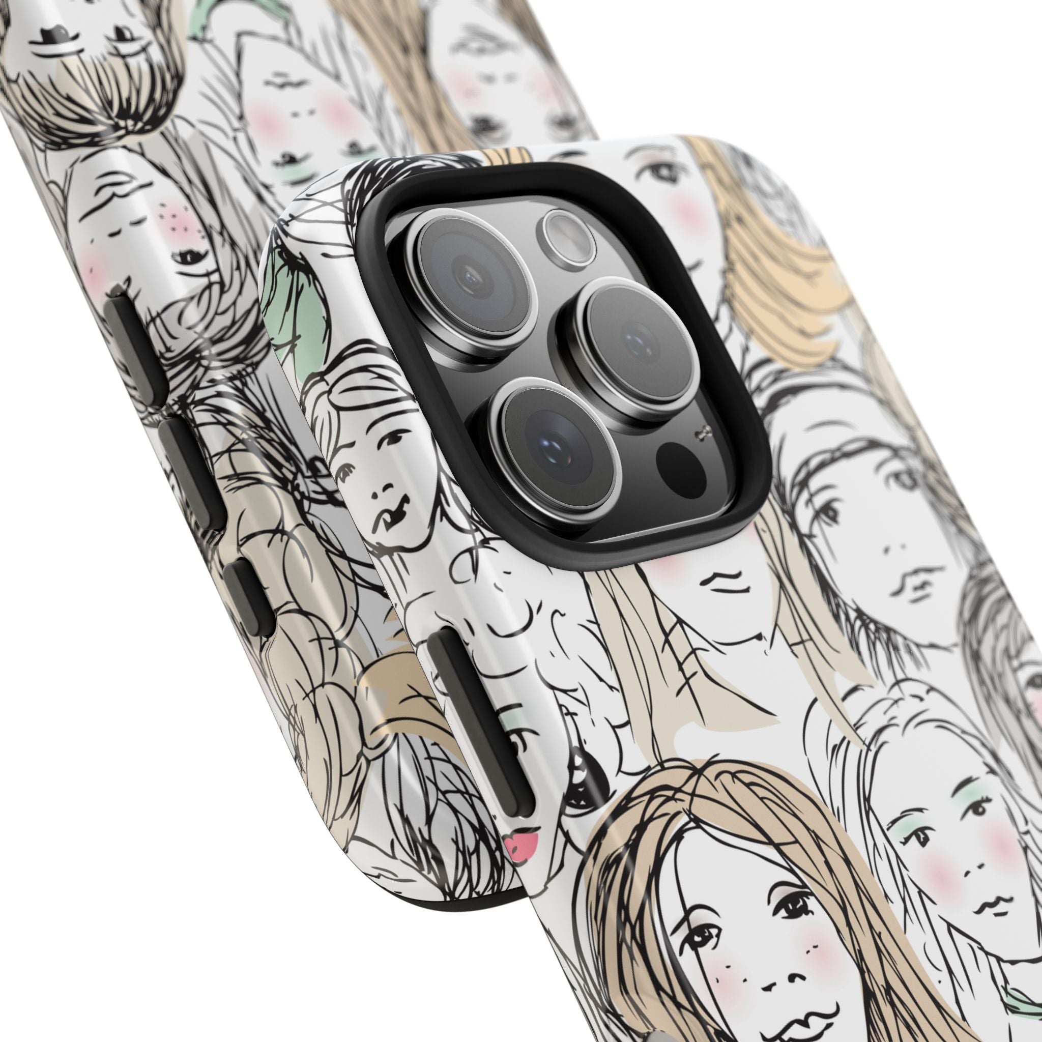 Phone Case — Hand-Drawn Faces Pattern