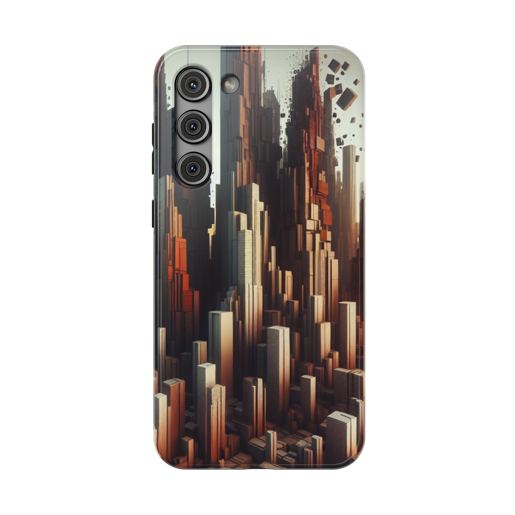 Urban Geometric Impact Resistant Phone Case - Futuristic Cityscape Design