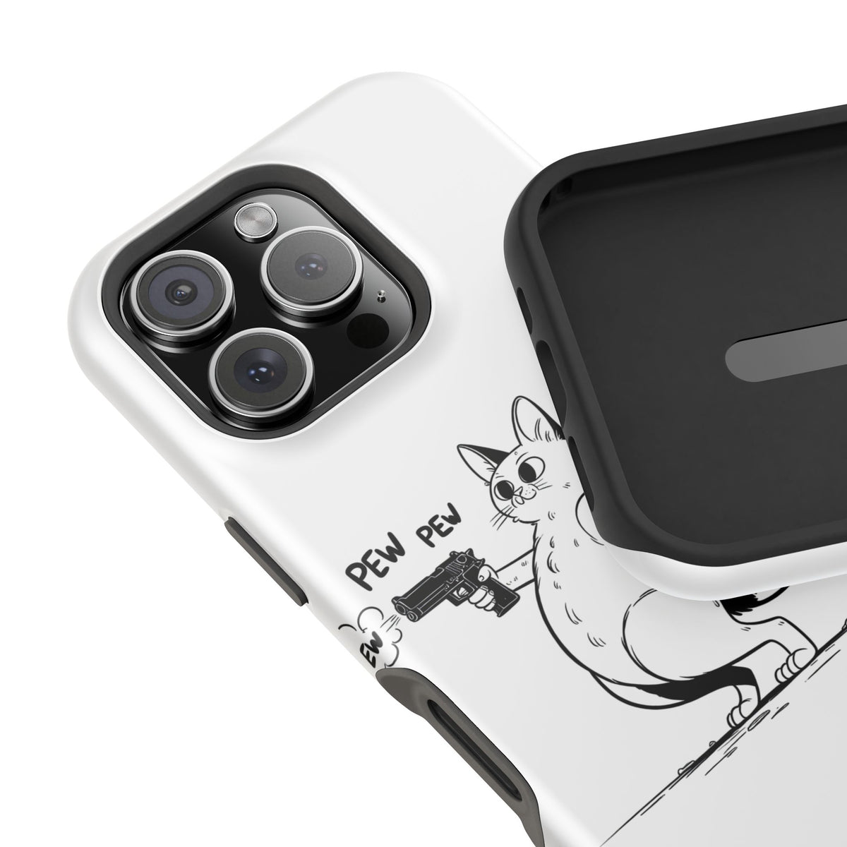 Cat Shooting 'Pew Pew' Phone Case — Impact-Resistant iPhone Cover
