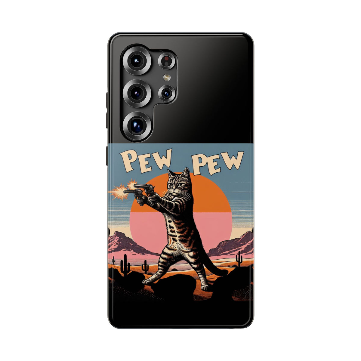 Pew Pew Cat Phone Case — Retro Shooter Impact-Resistant iPhone Cover