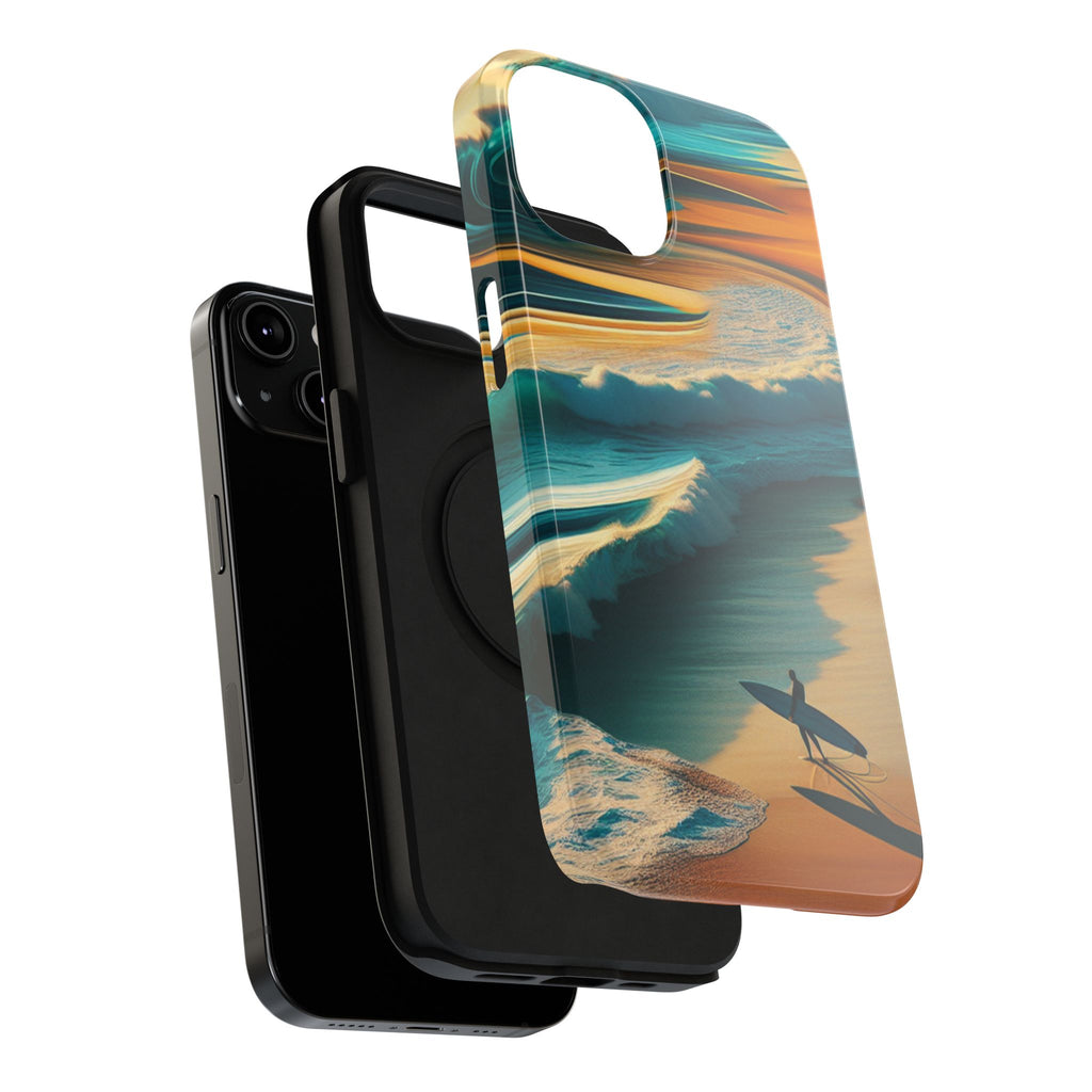 Surf Sunset Impact-Resistant Phone Case — Surfer Silhouette Beach Waves Design