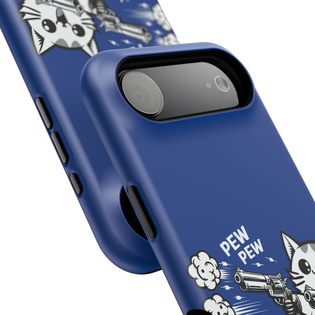 Phone Case — Blue "Pew Pew" Cat Impact-Resistant Case