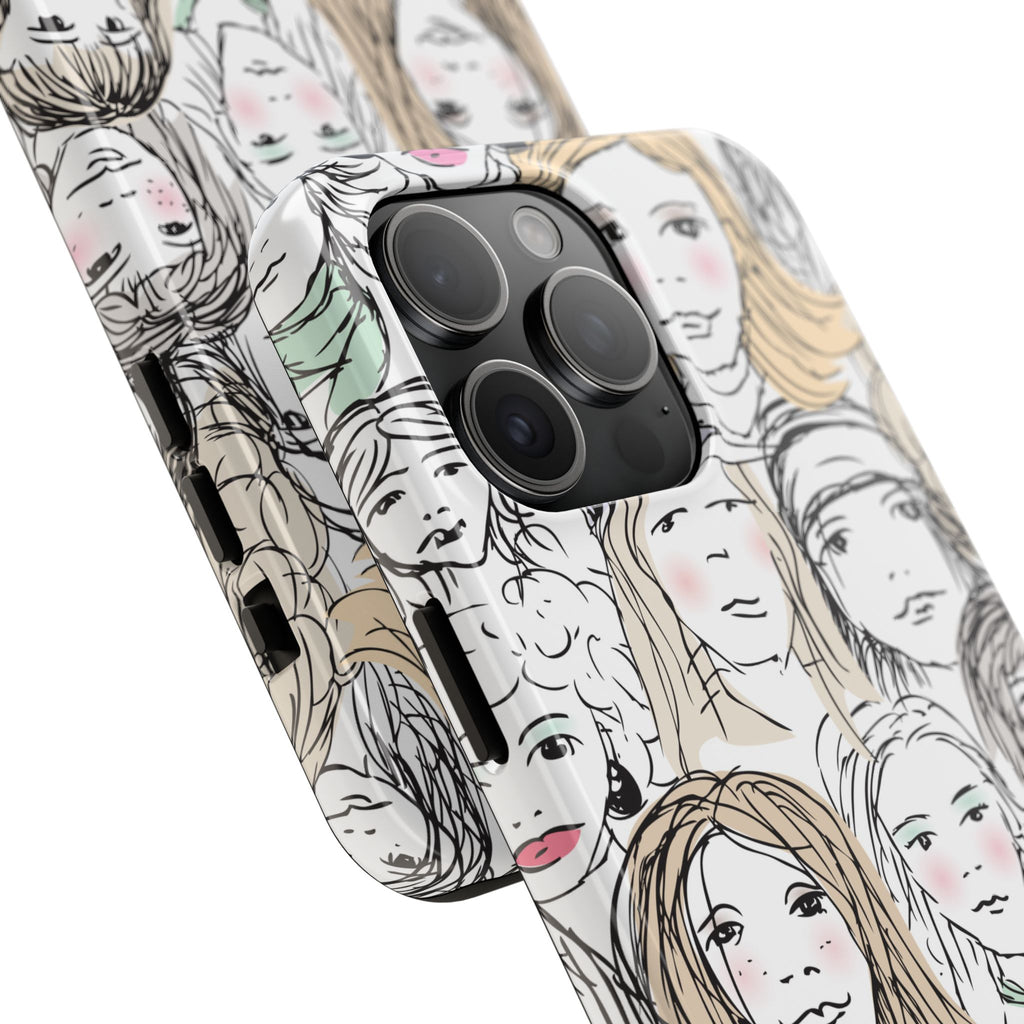 Phone Case — Hand-Drawn Faces Pattern