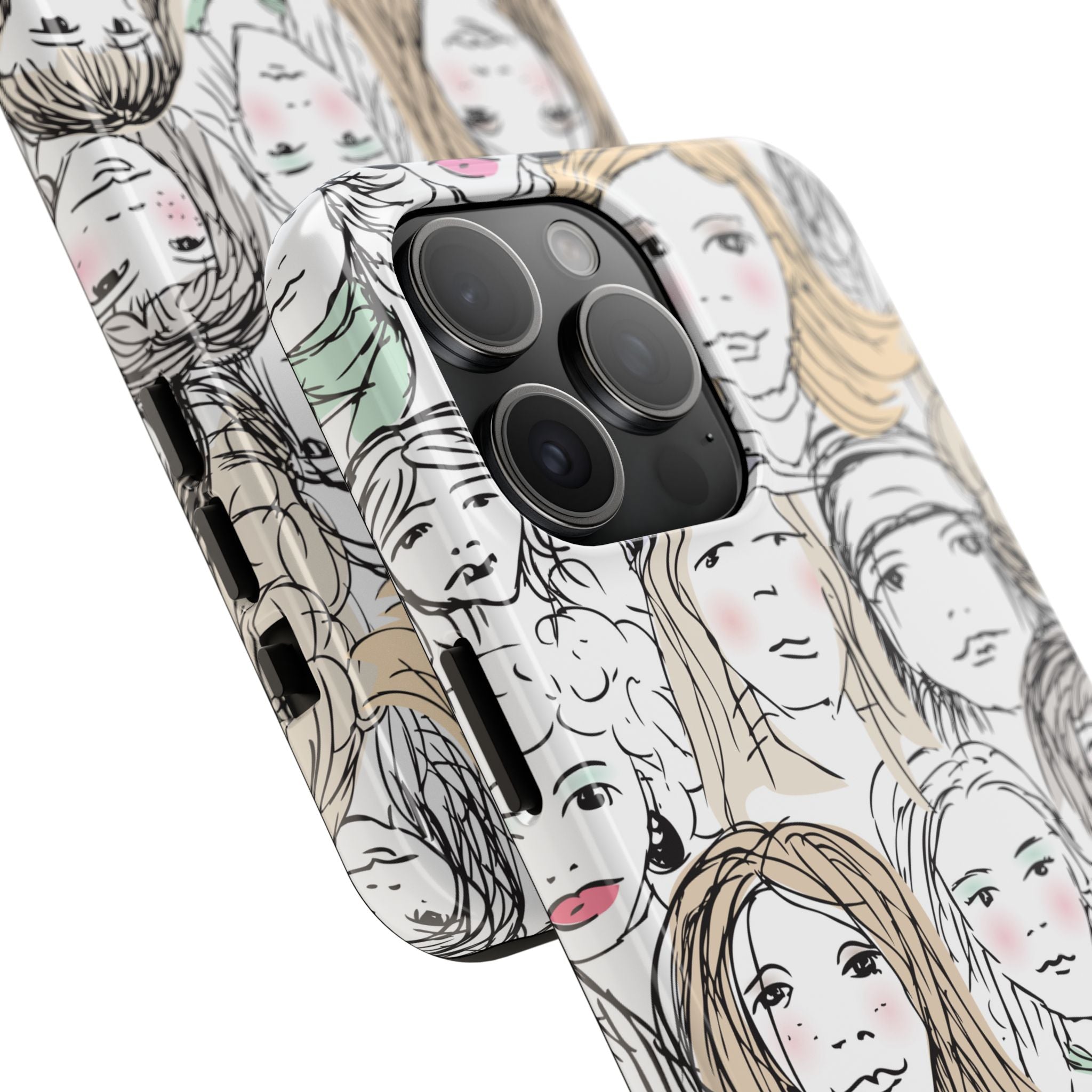 Phone Case — Hand-Drawn Faces Pattern