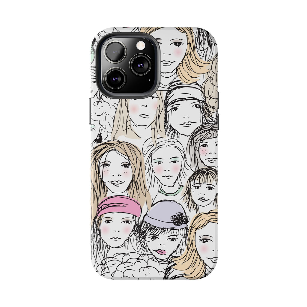 Phone Case — Hand-Drawn Faces Pattern