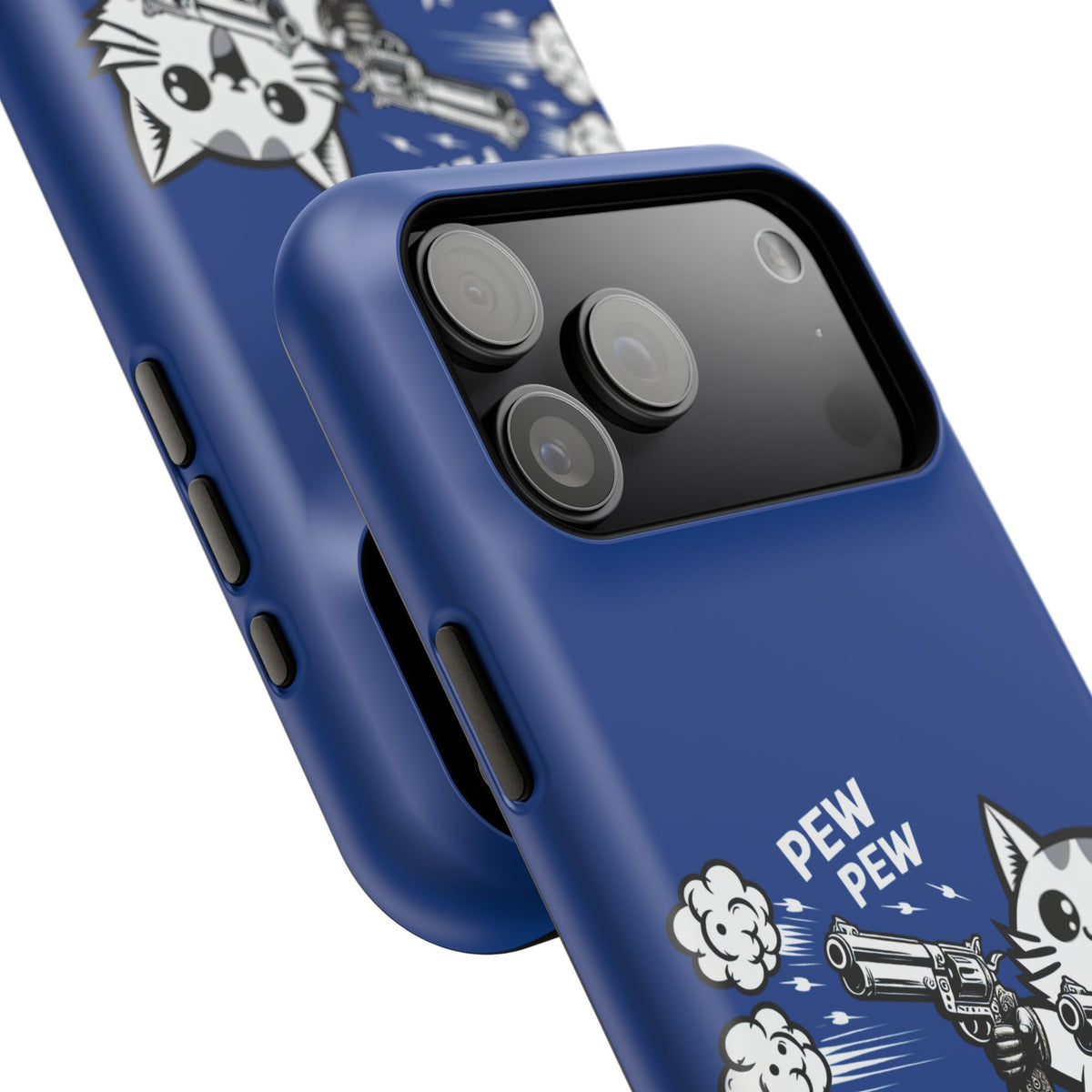 Phone Case — Blue "Pew Pew" Cat Impact-Resistant Case