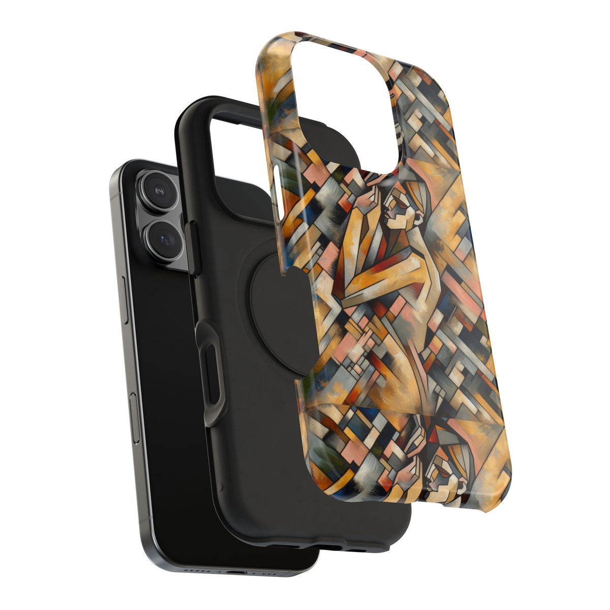Art Deco Mosaic Phone Case — Geometric Nude Figure Impact-Resistant Case