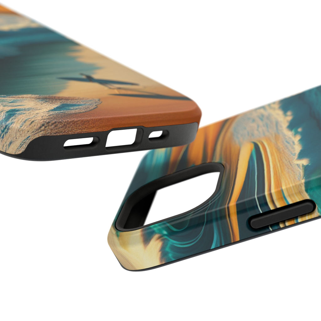 Surf Sunset Impact-Resistant Phone Case — Surfer Silhouette Beach Waves Design