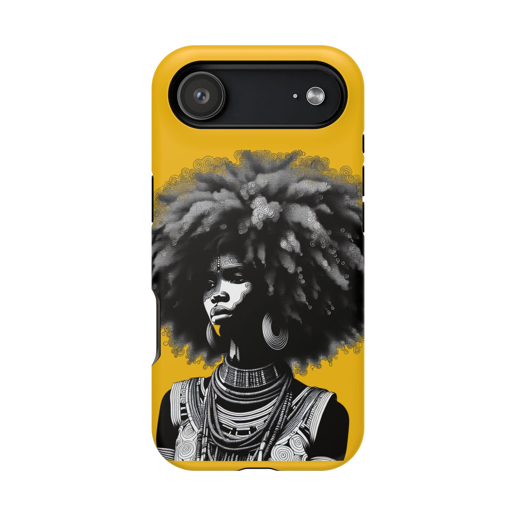 Impact-Resistant Phone Case — Afro Woman Portrait on Mustard Yellow