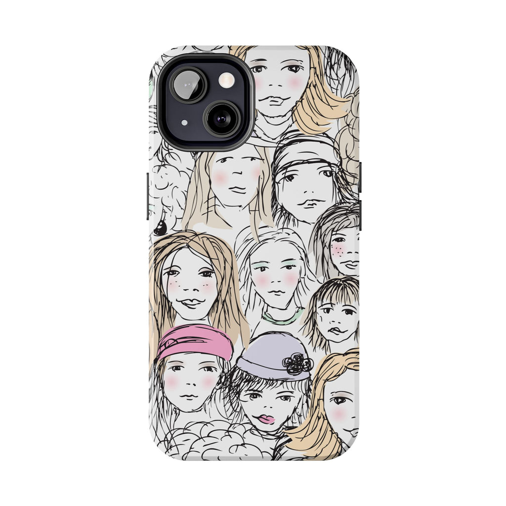 Phone Case — Hand-Drawn Faces Pattern