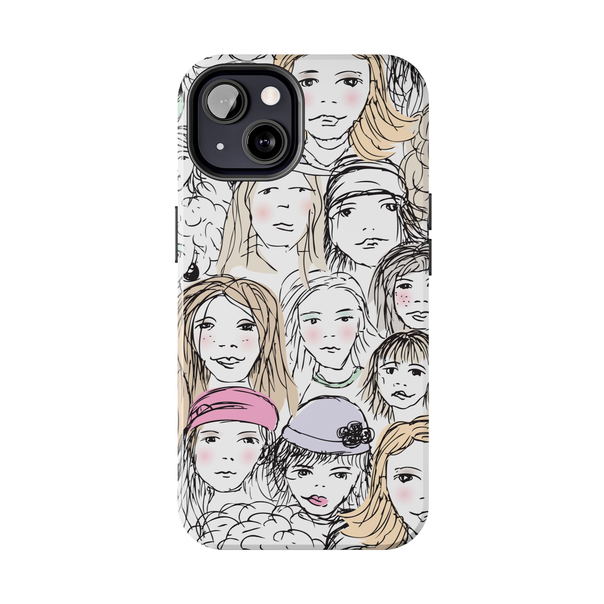 Phone Case — Hand-Drawn Faces Pattern