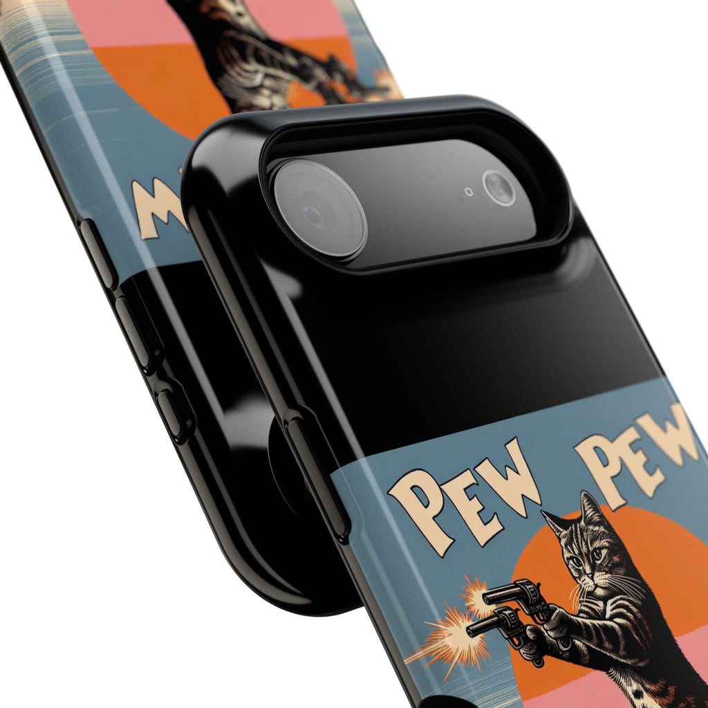Pew Pew Cat Phone Case — Retro Shooter Impact-Resistant iPhone Cover