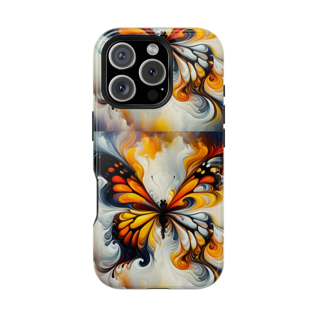 Impact-Resistant Phone Case — Orange & Black Swirl Butterfly Design