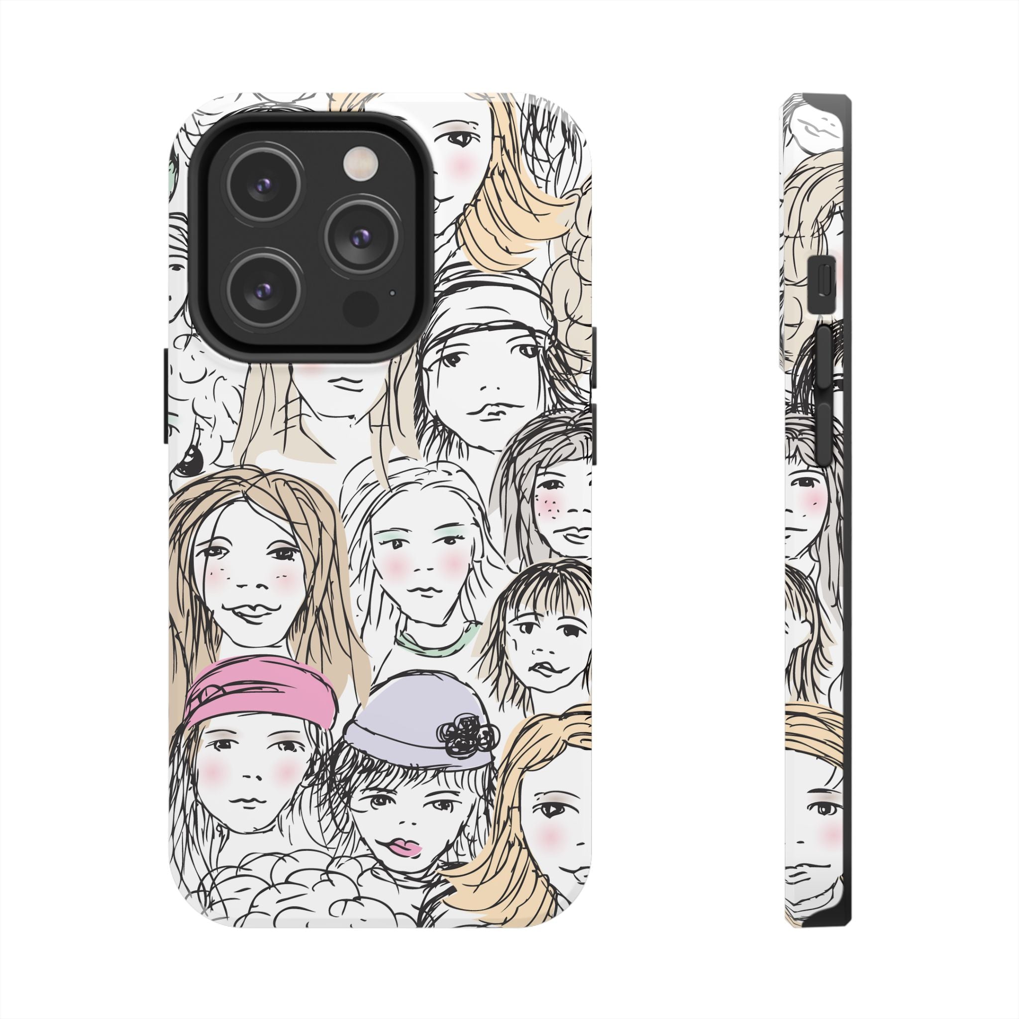 Phone Case — Hand-Drawn Faces Pattern