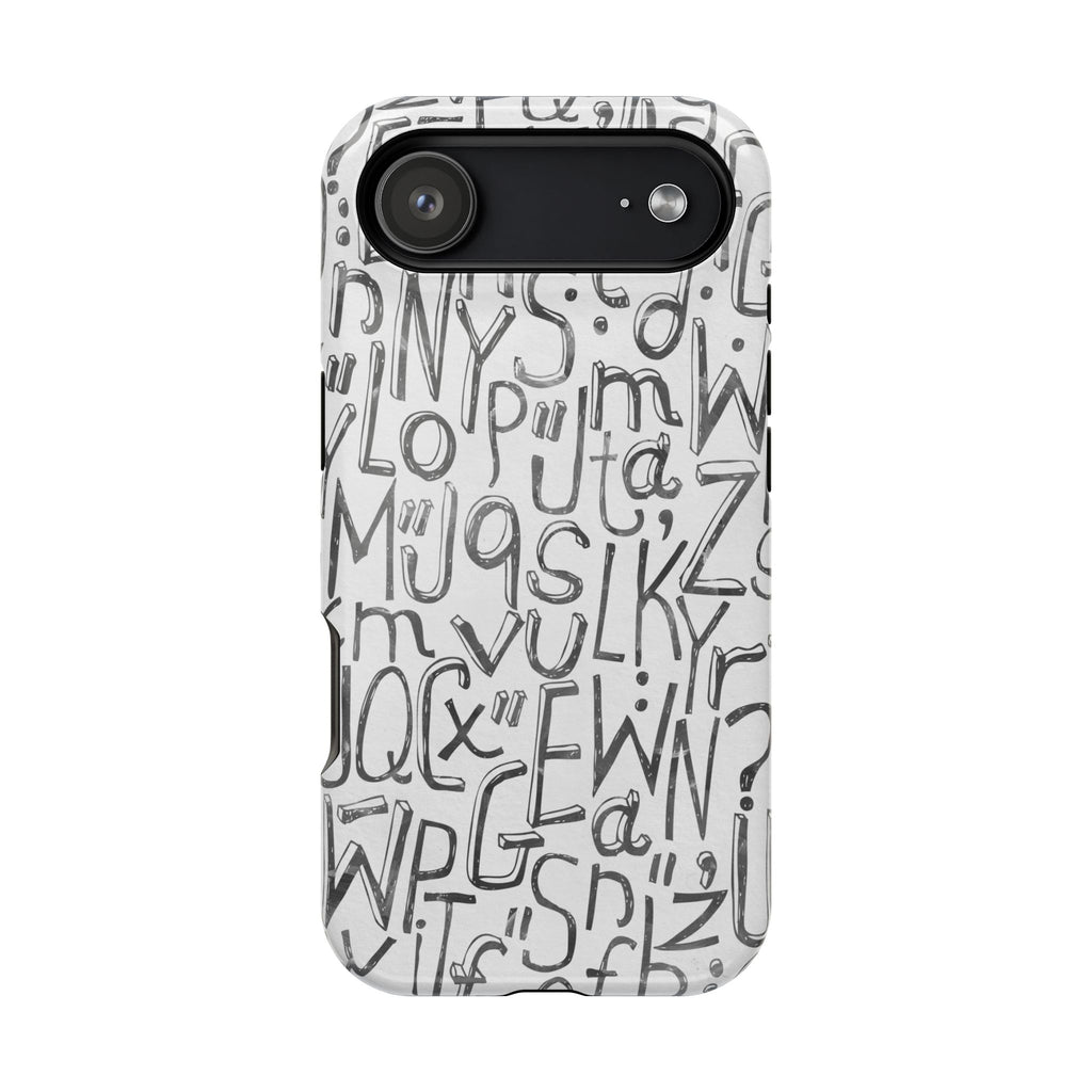 Monochrome Letter Pattern Impact-Resistant Case for iPhone