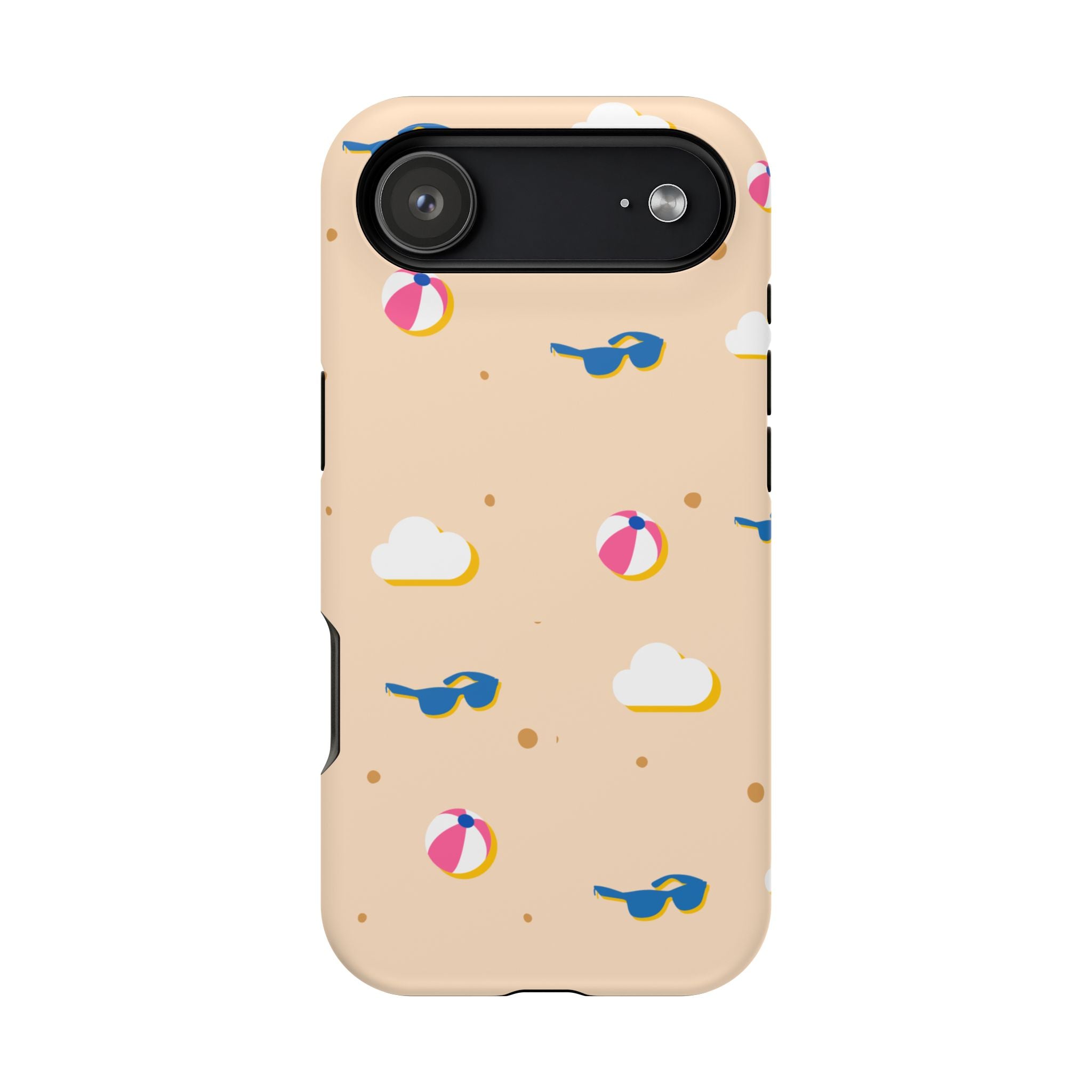 Beach Pattern Impact-Resistant Phone Case — Sunglasses, Beach Ball & Clouds Design