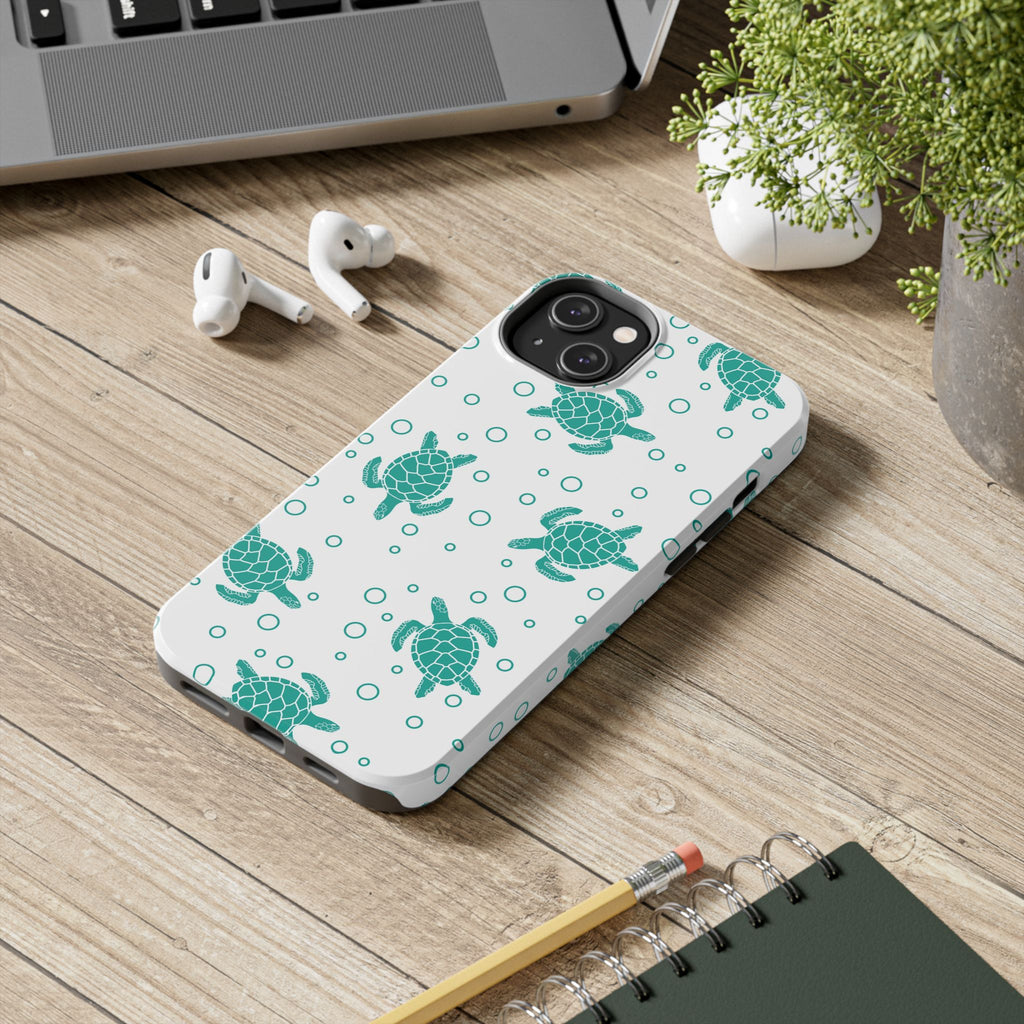 Sea Turtle Pattern Tough Phone Case — Teal Turtle Protective Cover