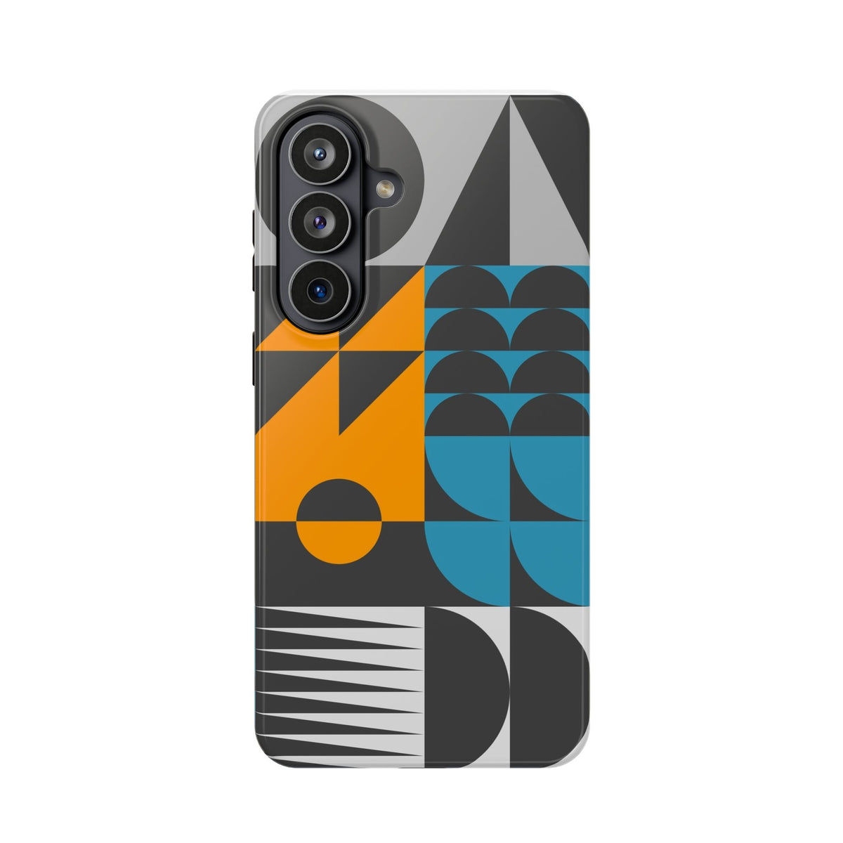 Impact-Resistant Phone Case — Mid-Century Geometric Pattern (Blue & Orange)