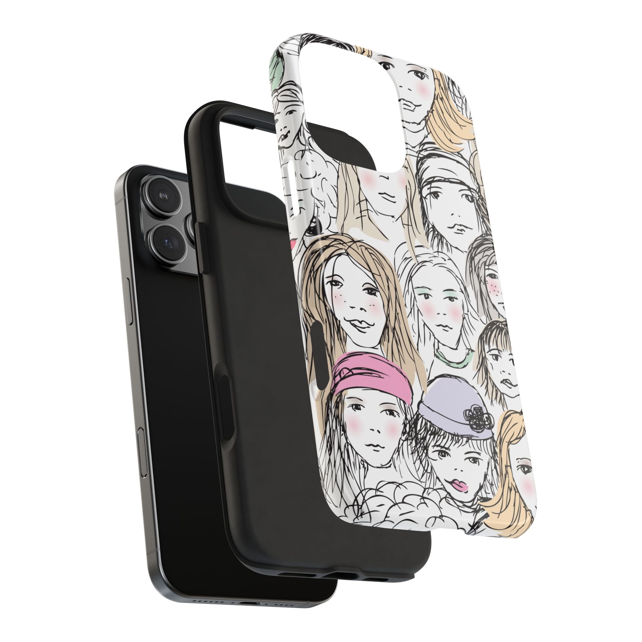 Phone Case — Hand-Drawn Faces Pattern