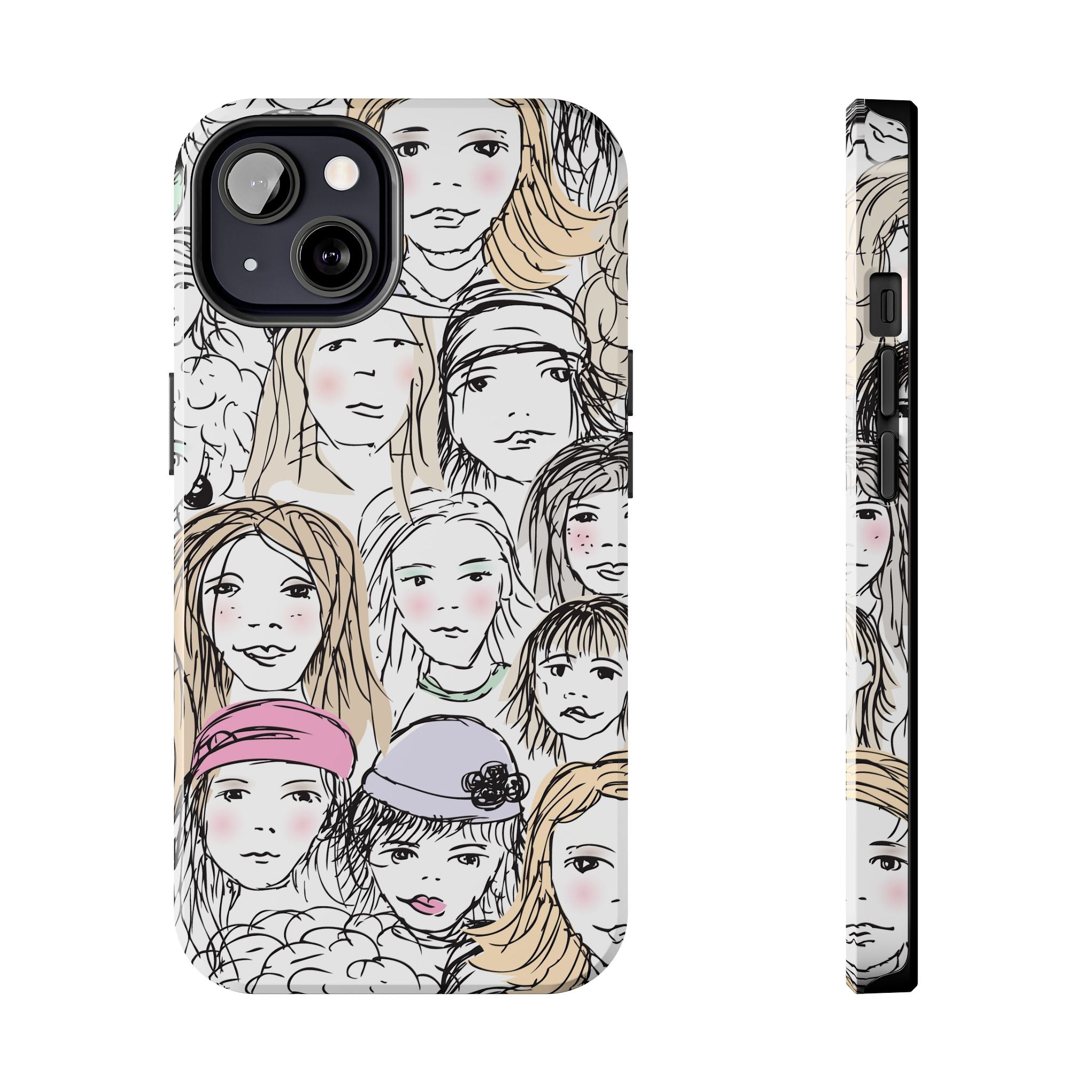 Phone Case — Hand-Drawn Faces Pattern