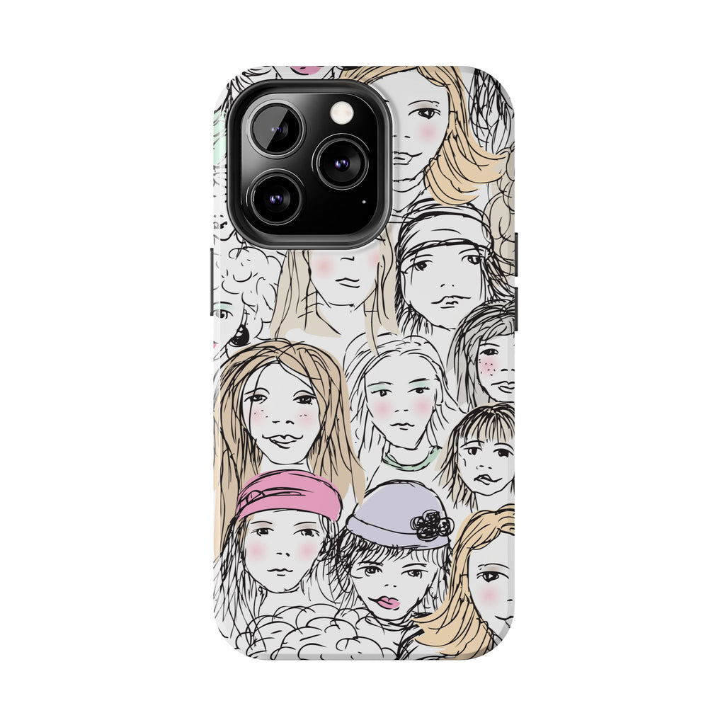 Phone Case — Hand-Drawn Faces Pattern
