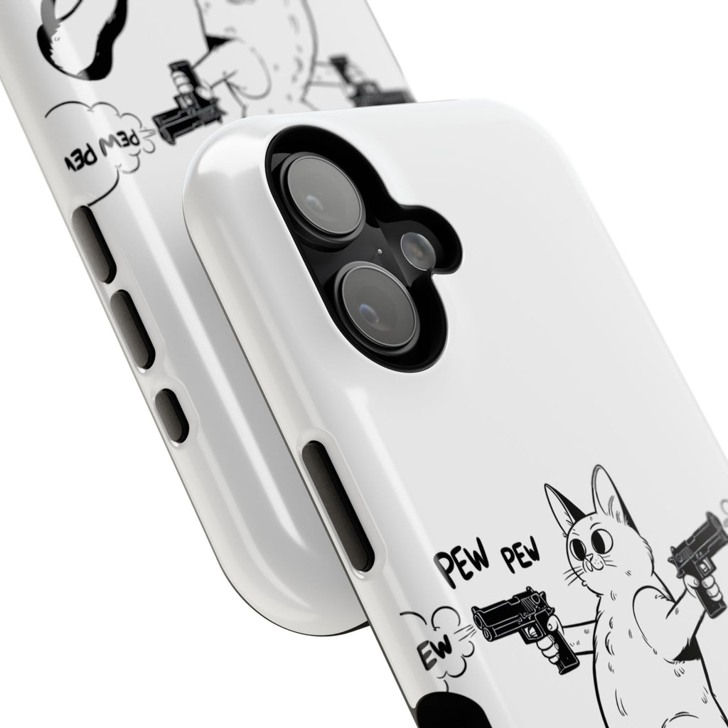 Cat Shooting 'Pew Pew' Phone Case — Impact-Resistant iPhone Cover