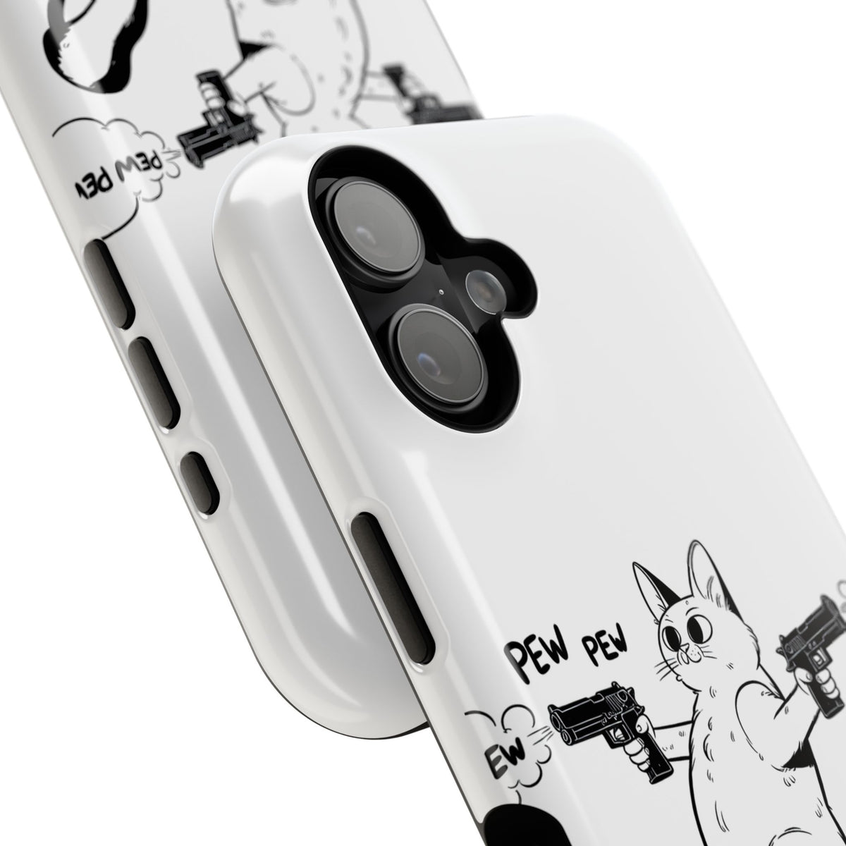 Cat Shooting 'Pew Pew' Phone Case — Impact-Resistant iPhone Cover