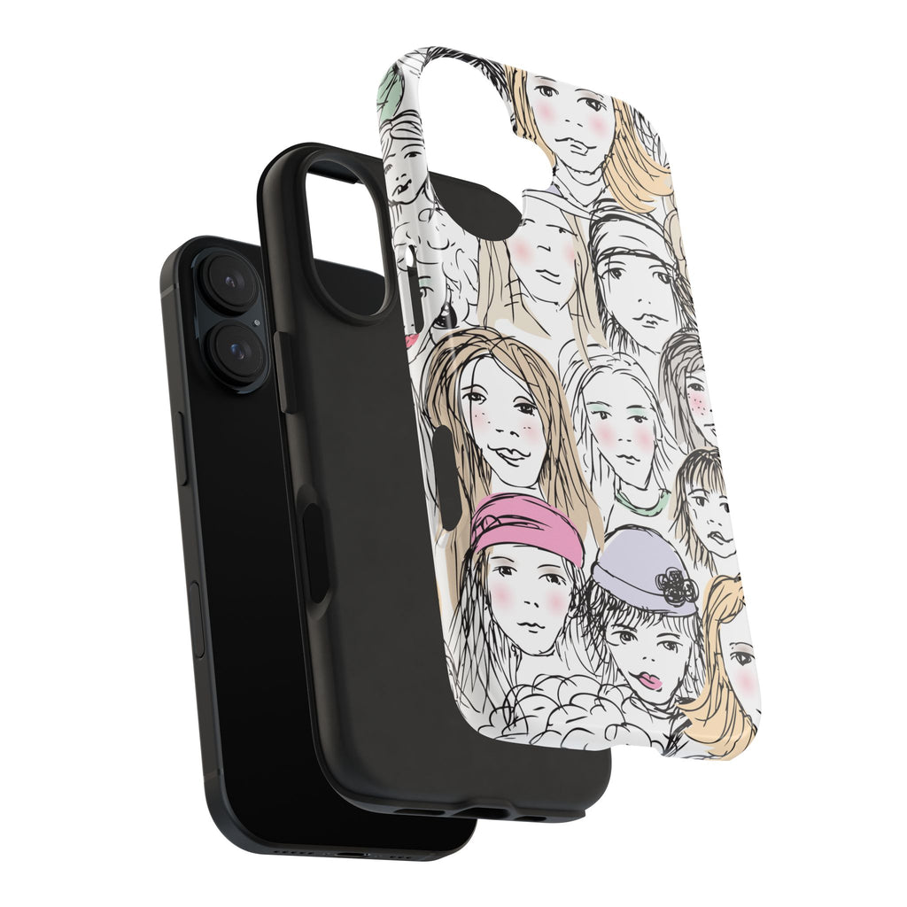 Phone Case — Hand-Drawn Faces Pattern