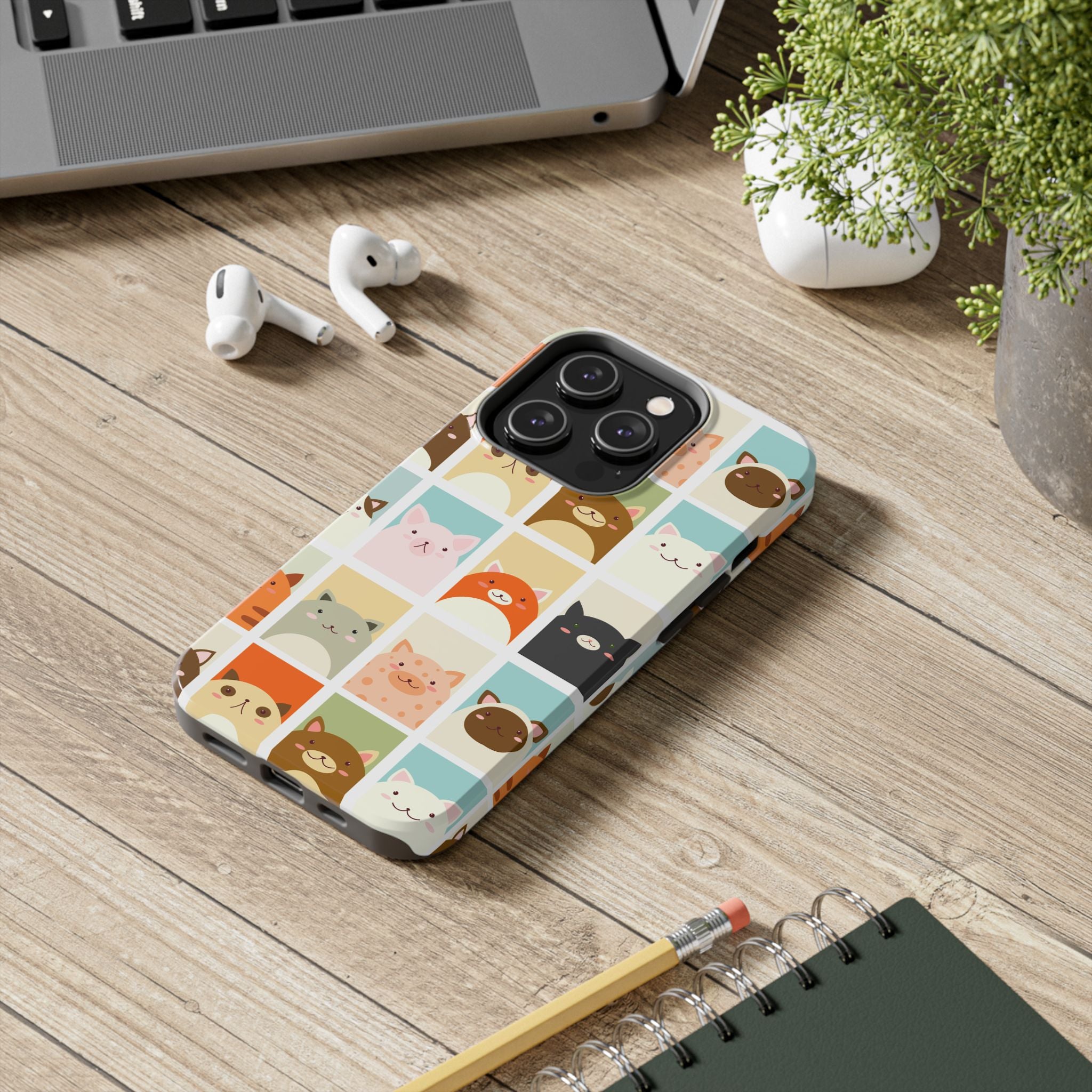 Cute Grid Cats Tough Phone Case