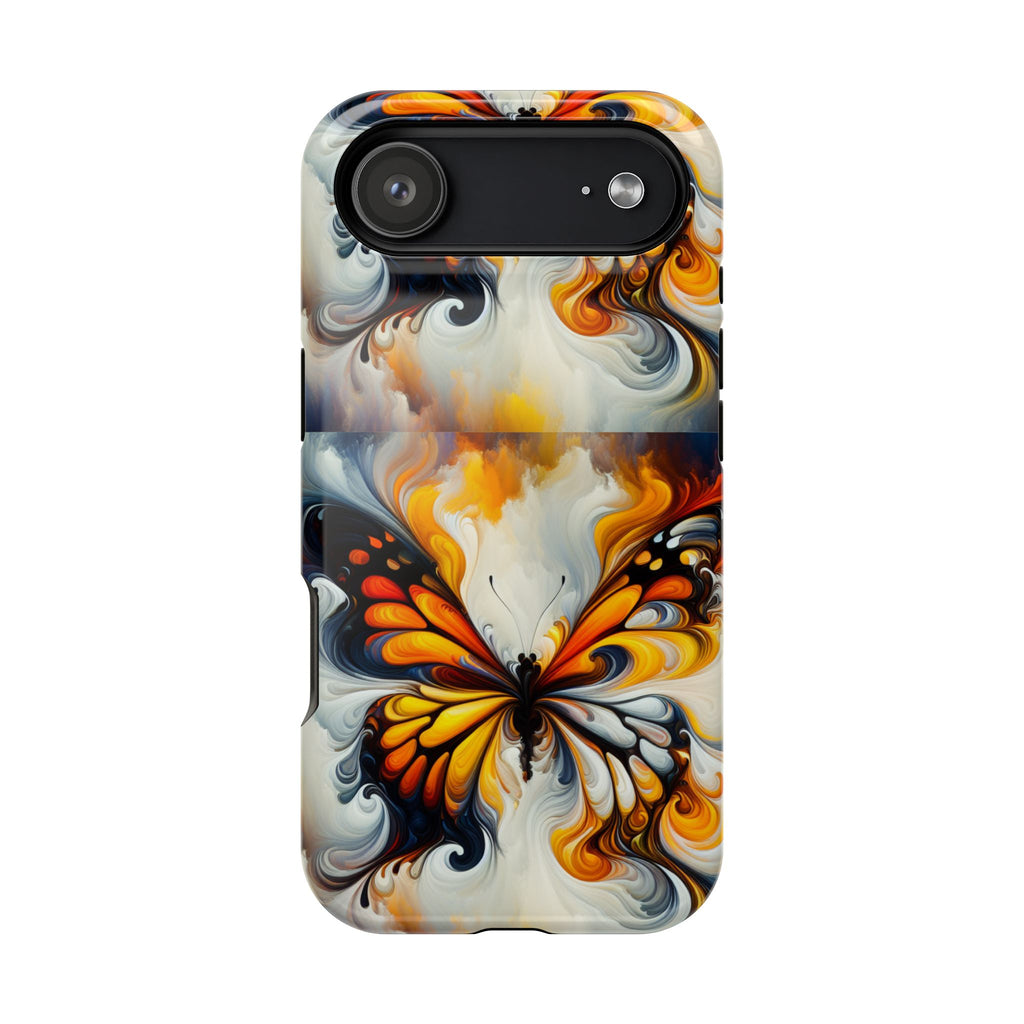 Impact-Resistant Phone Case — Orange & Black Swirl Butterfly Design