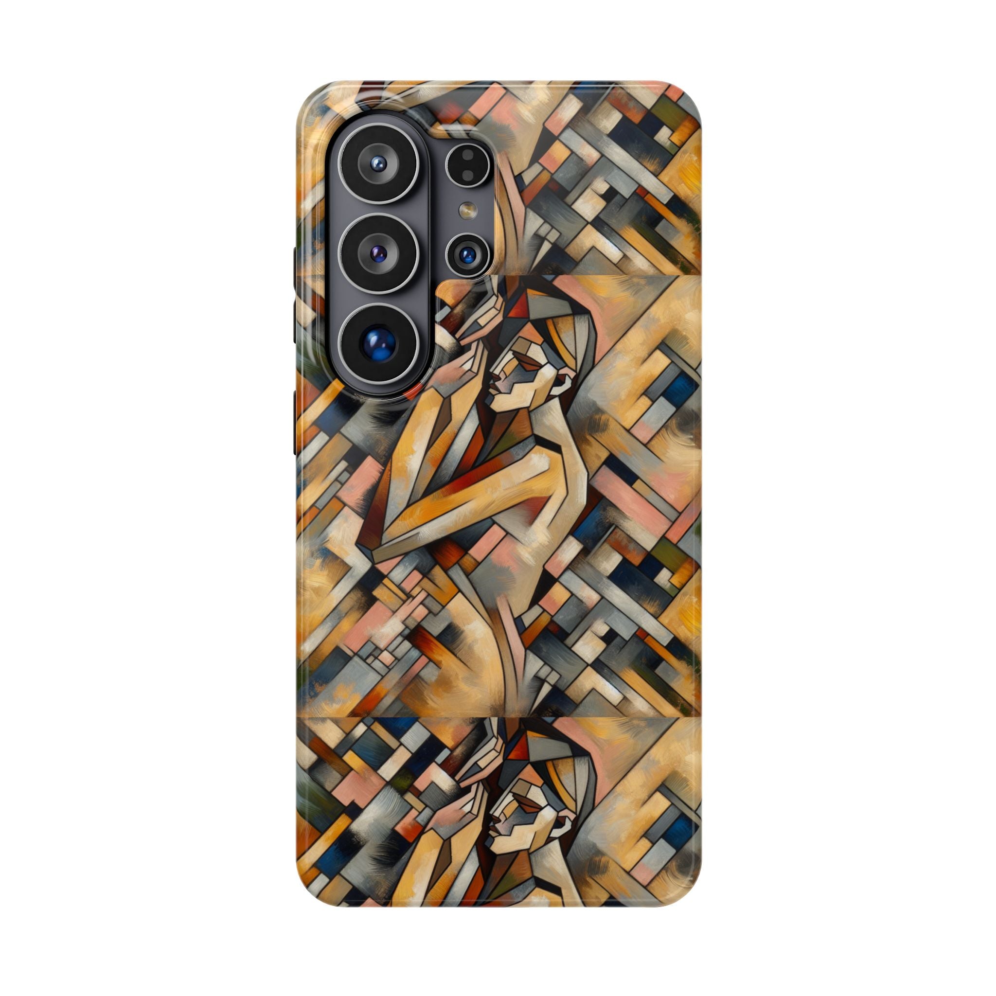 Art Deco Mosaic Phone Case — Geometric Nude Figure Impact-Resistant Case