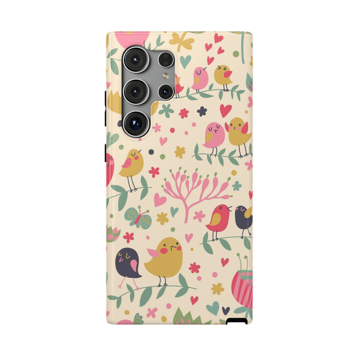Cute Bird Floral Phone Case, Impact-Resistant